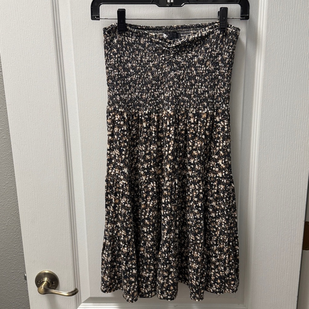 Volcom Textured Knit Strapless Dress- Black and Cream Floral